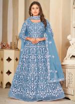 Net Sky Blue Ceremonial Wear Embroidery Work Anarkali Suit